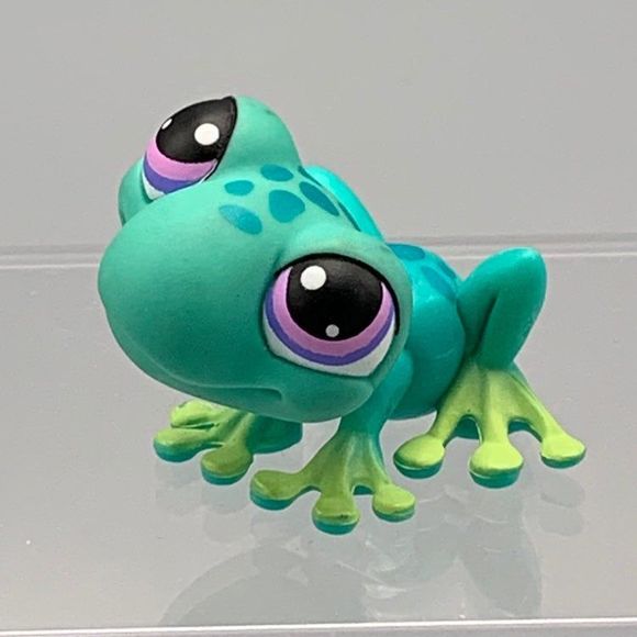 LPS Blue Green Spotted Frog Purple Eyes #155 Littlest Pet Shop 2004 Rainforest - Picture 1 of 8